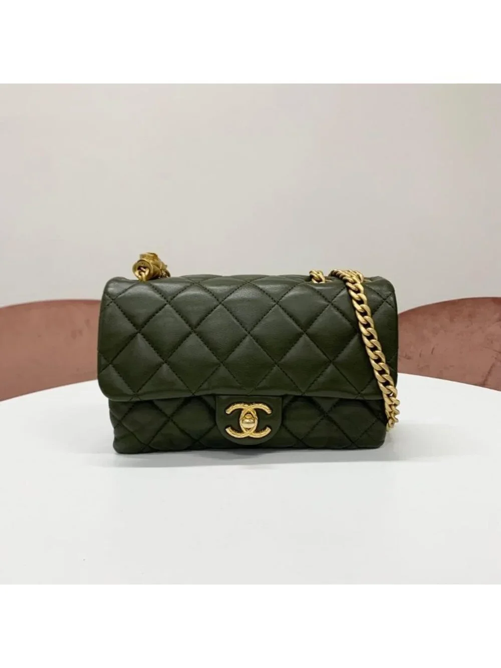 Chanel Quilted Mini Flap Bag Lambskin Chain Ring 2-Way